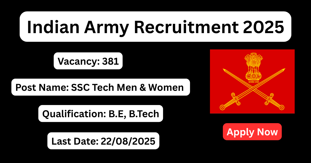 Indian Army SSC Recruitment 2025 | 381 Vacancies Only; Apply Now Indian Army SSC Recruitment 2025, Indian Army Technical Recruitment 2025
