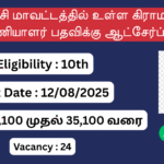 Job Vacancy in Tenkasi, Tenkasi District Village Assistant Recruitment 2025, TN Govt Jobs 2025