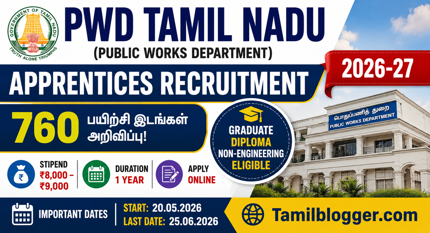 PWD Tamil Nadu Apprentices Recruitment 2026